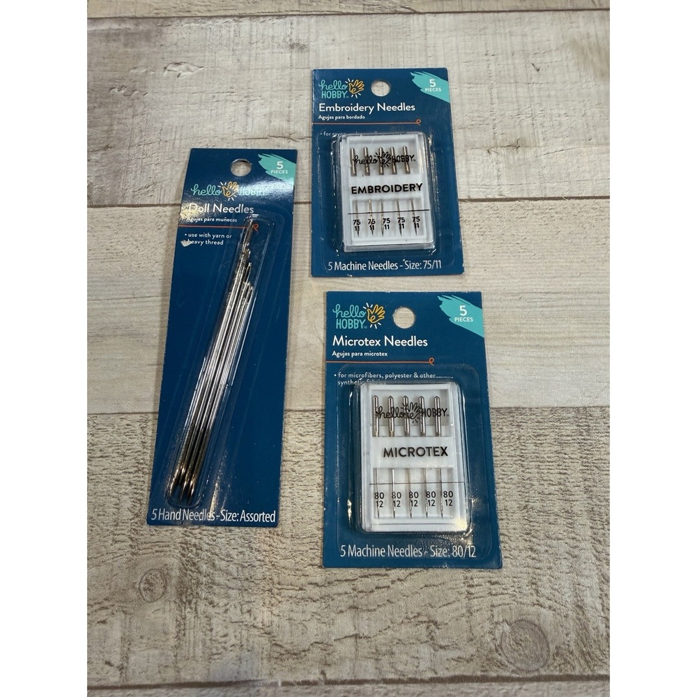 Hello Hobby Needle Lot Embroidery Microtex Doll Hand Machine Needles 15 Pc